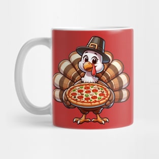 Turkey Holing a Pizza Thankgiving Mug